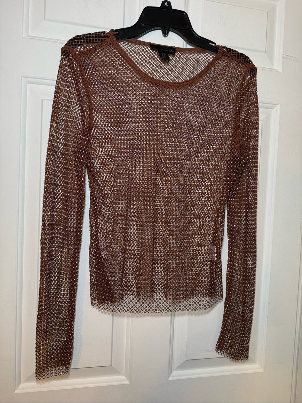 House Of Harlow 1960 Brown Mesh Top MEDIUM All Over Iridescent Beads Festival
